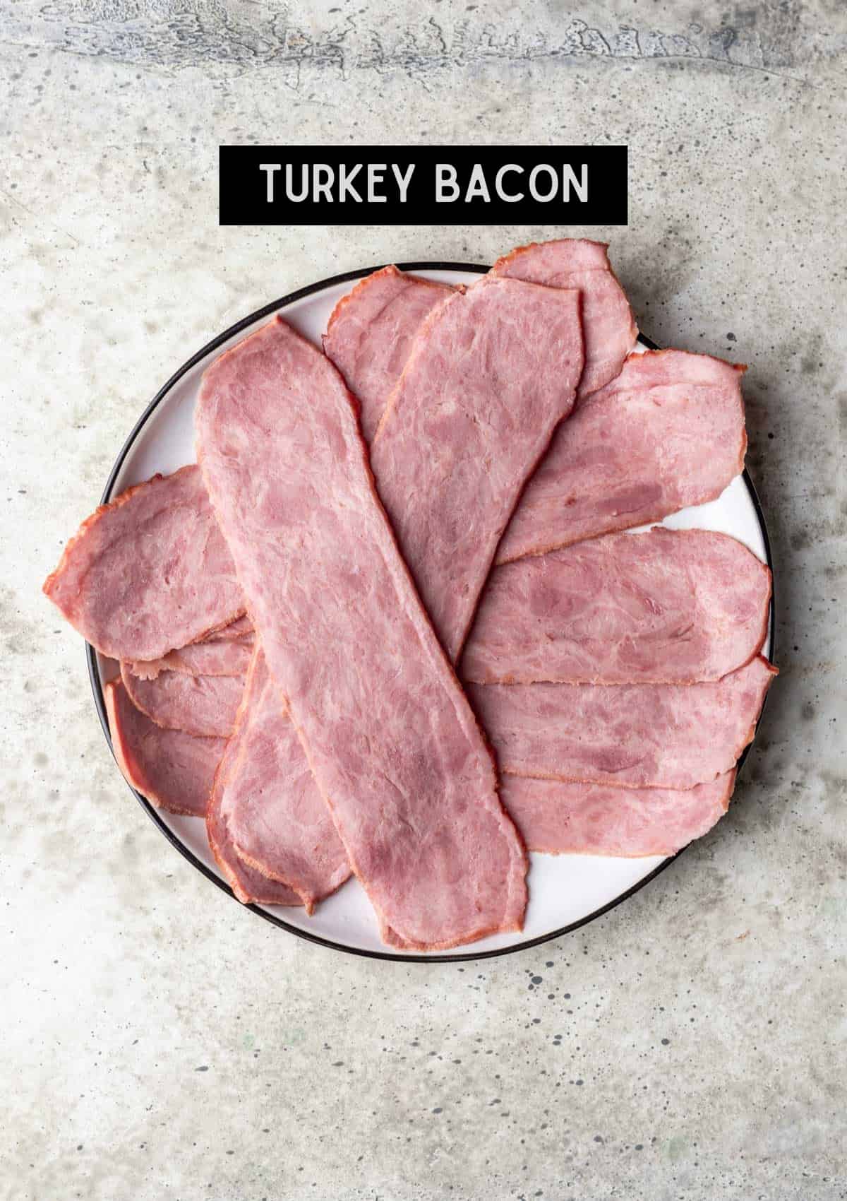 Labelled ingredients for how to cook turkey bacon (see recipe for details).