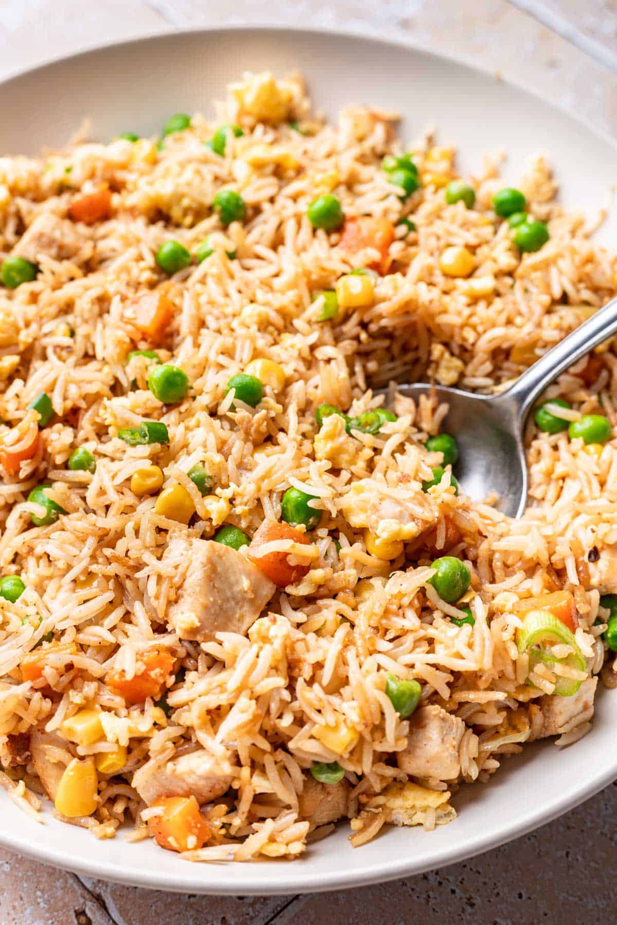 Instant pot chicken fried rice in a bowl.
