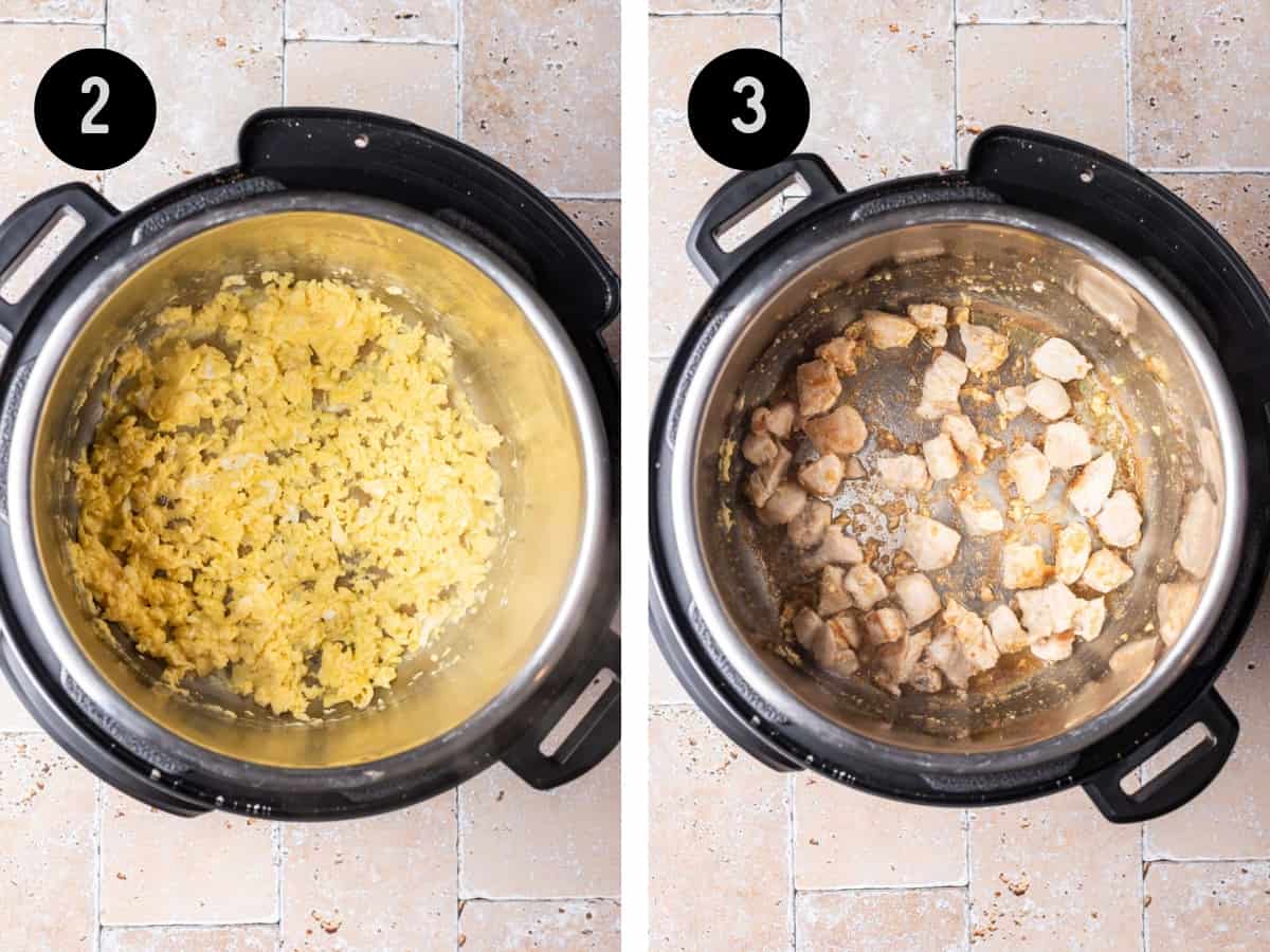 Cooking egg, then chicken, in an instant pot.