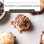 Pin graphic for coconut macaroons without condensed milk.