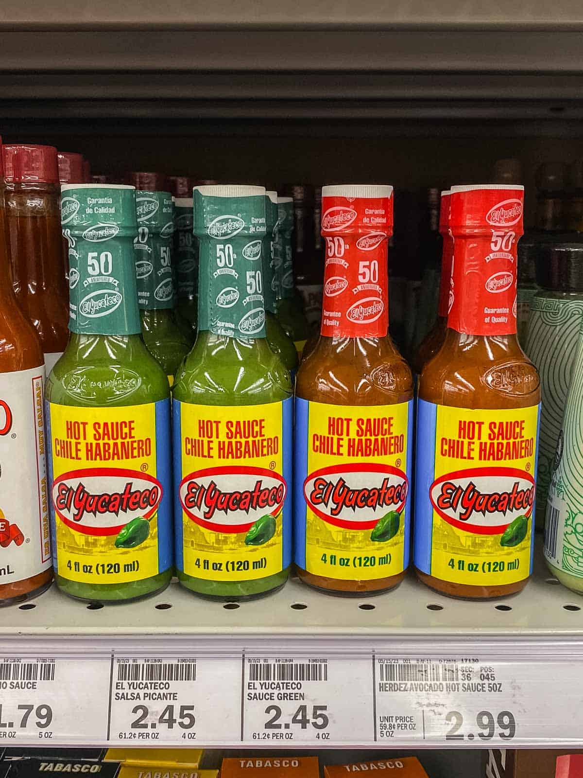 El Yucateco hot sauces on the shelf at Meijer.