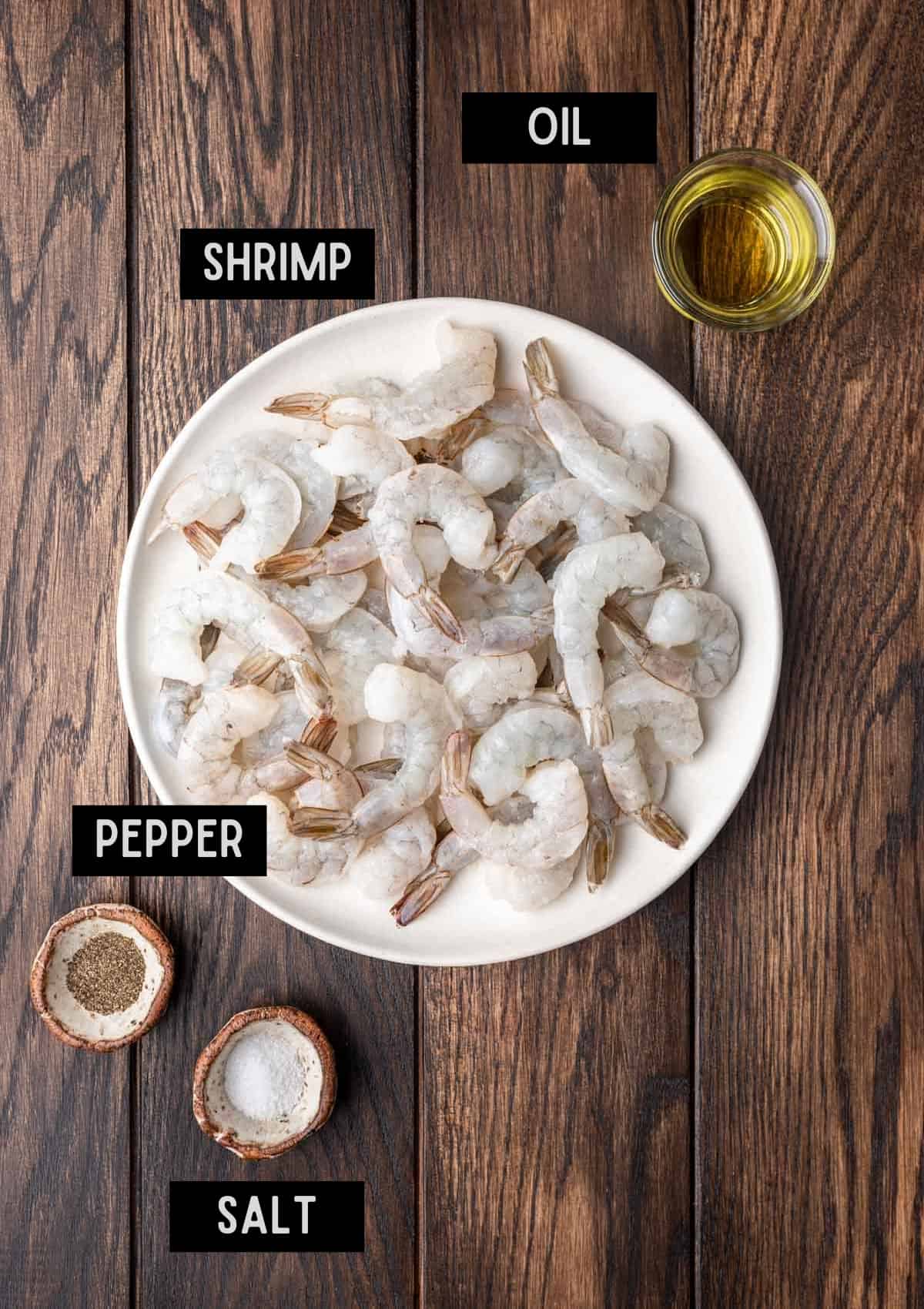 Labelled ingredients for smoked shrimp (see recipe for details).