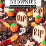Pin graphic for graveyard brownies.