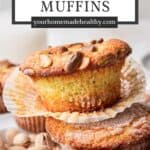 Pin graphic for pistachio muffins.