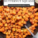 Pin graphic for sautéed butternut squash.