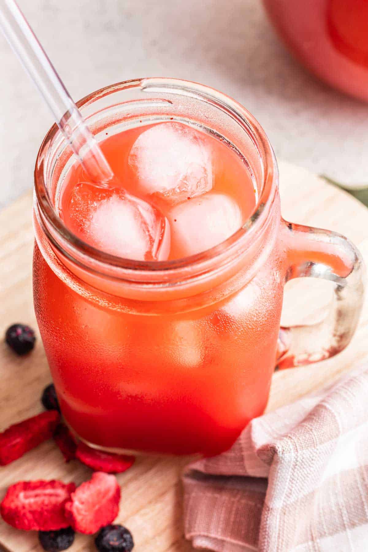 Dye free kool aid in a glass with ice.