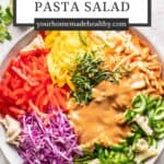 Pin graphic for summer roll pasta salad.