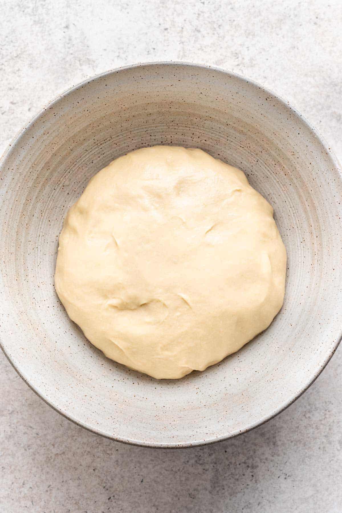 Dough that has risen in a bowl.