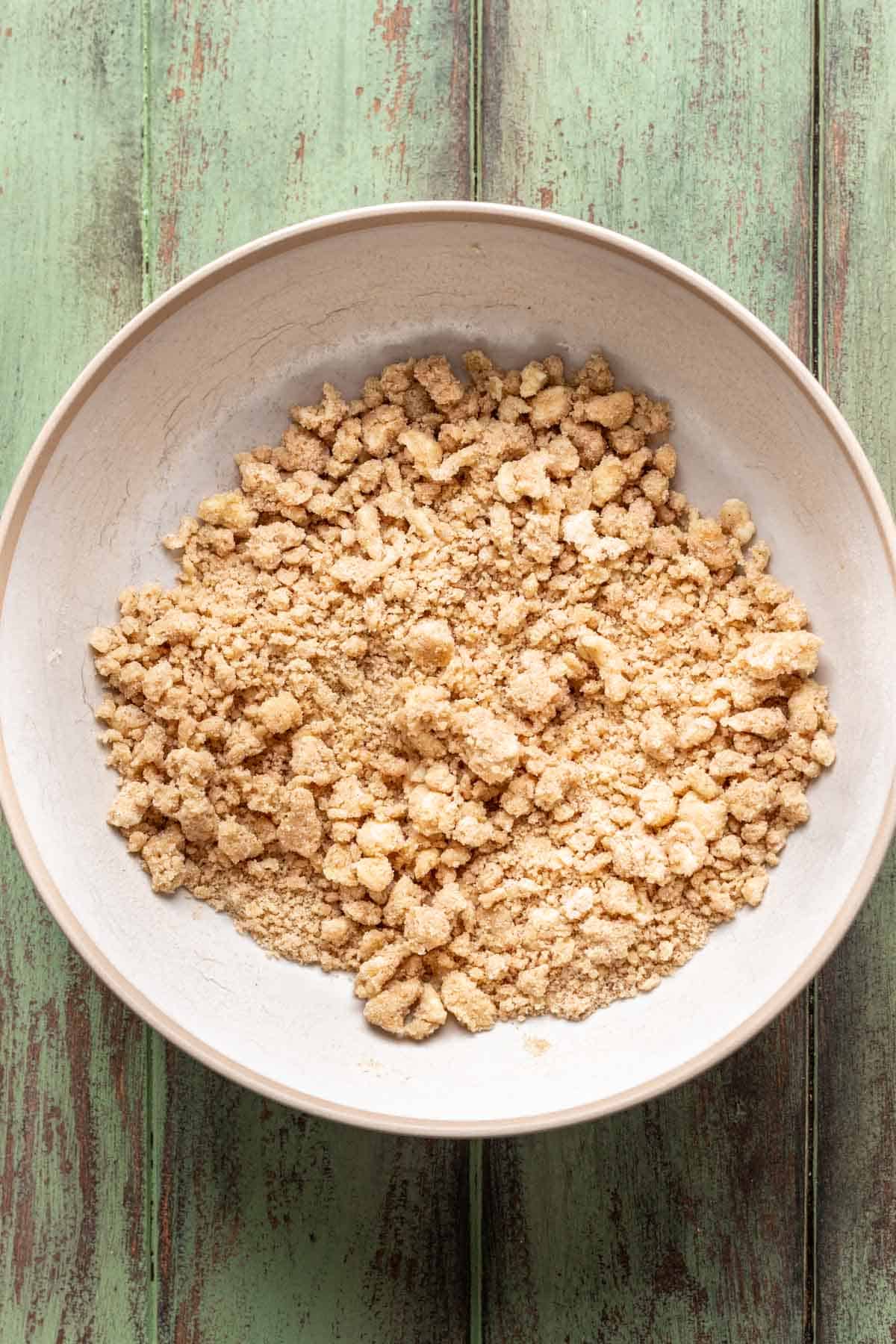 Crumb topping mixed together in a bowl.