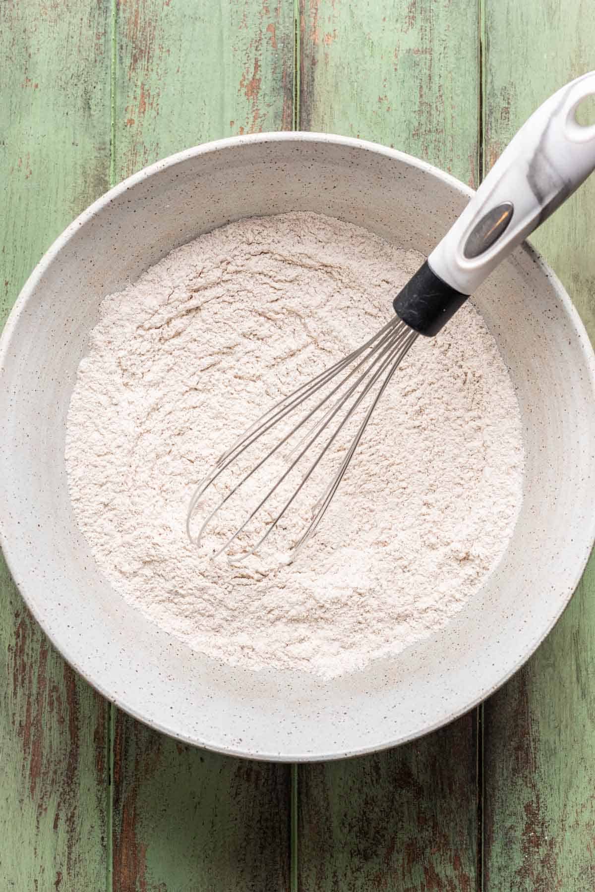 Dry ingredients mixed together in a bowl.