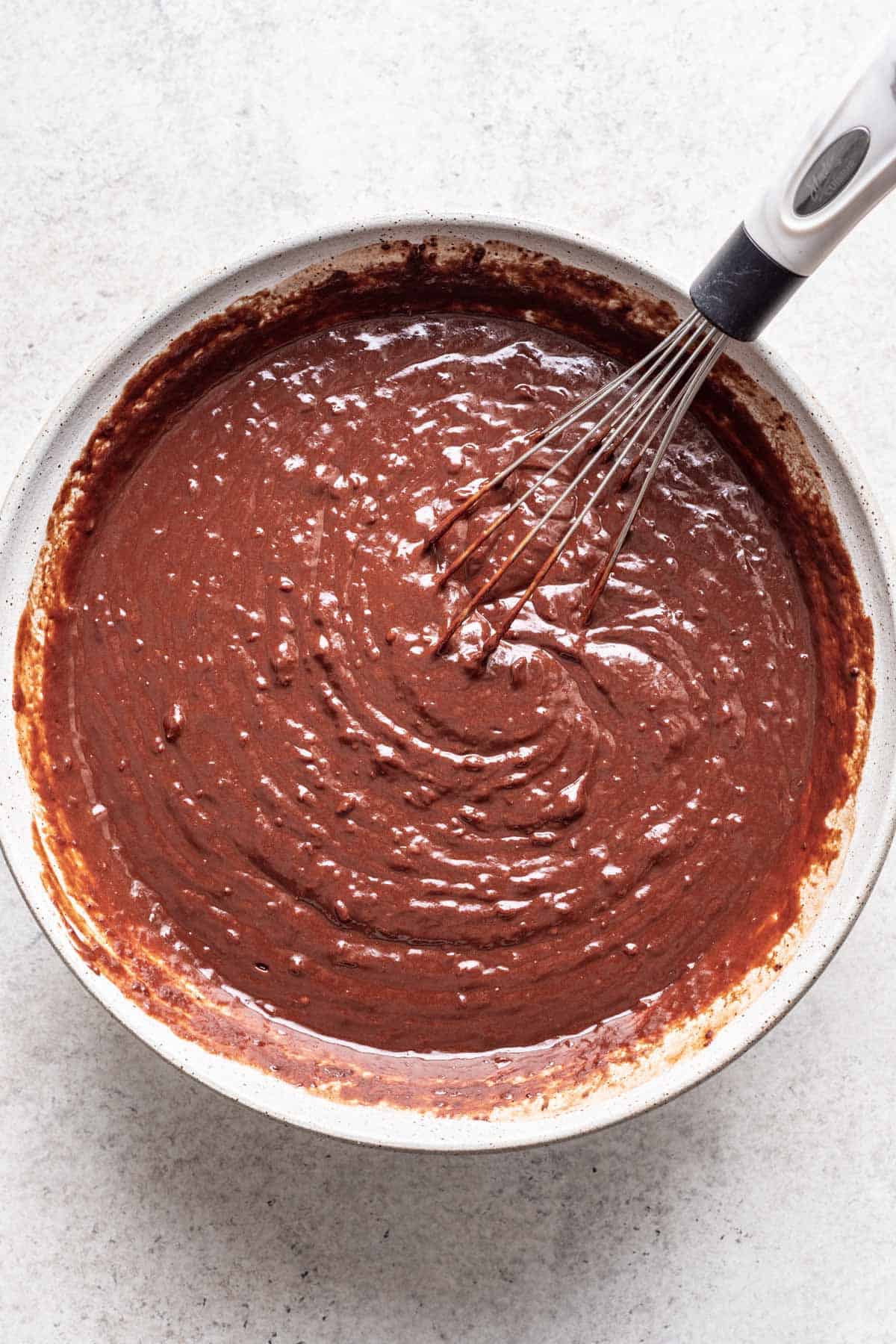 Batter for homemade cosmic brownies in a mixing bowl.