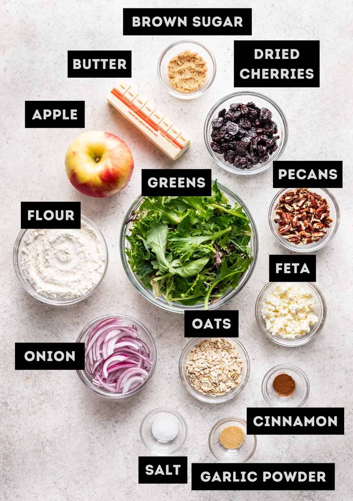 Ingredients for apple crisp michigan salad (see recipe for details).