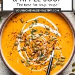 Pin graphic for butternut squash and carrot soup.