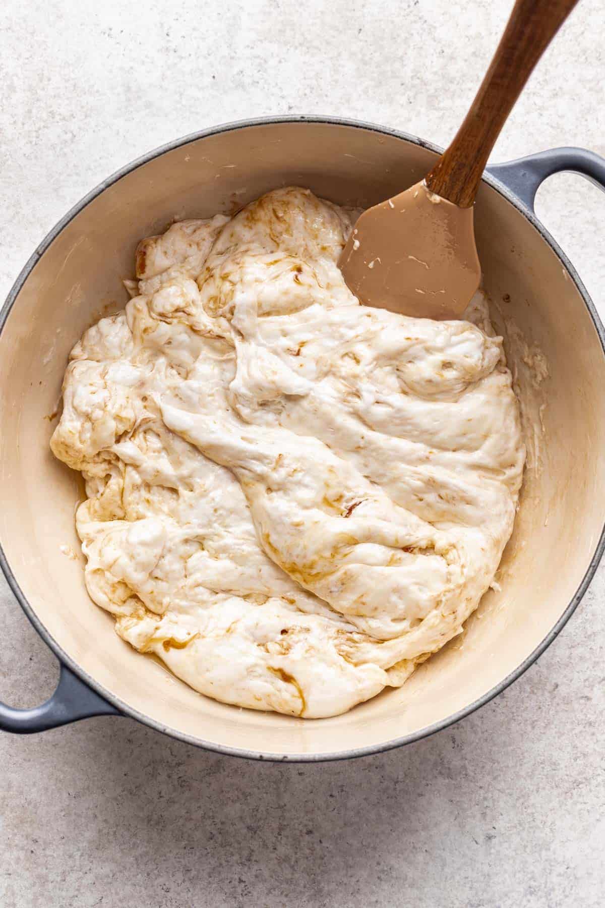 Marshmallows cooked in a large pot with butter.
