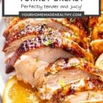Pin graphic for honey baked turkey breast.