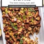 Pin graphic for challah bread stuffing.