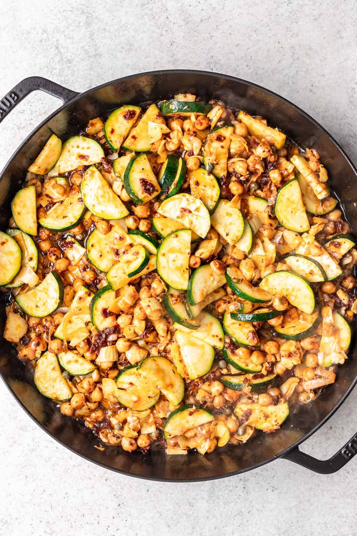 Remaining ingredients added to the skillet before adding the pasta.