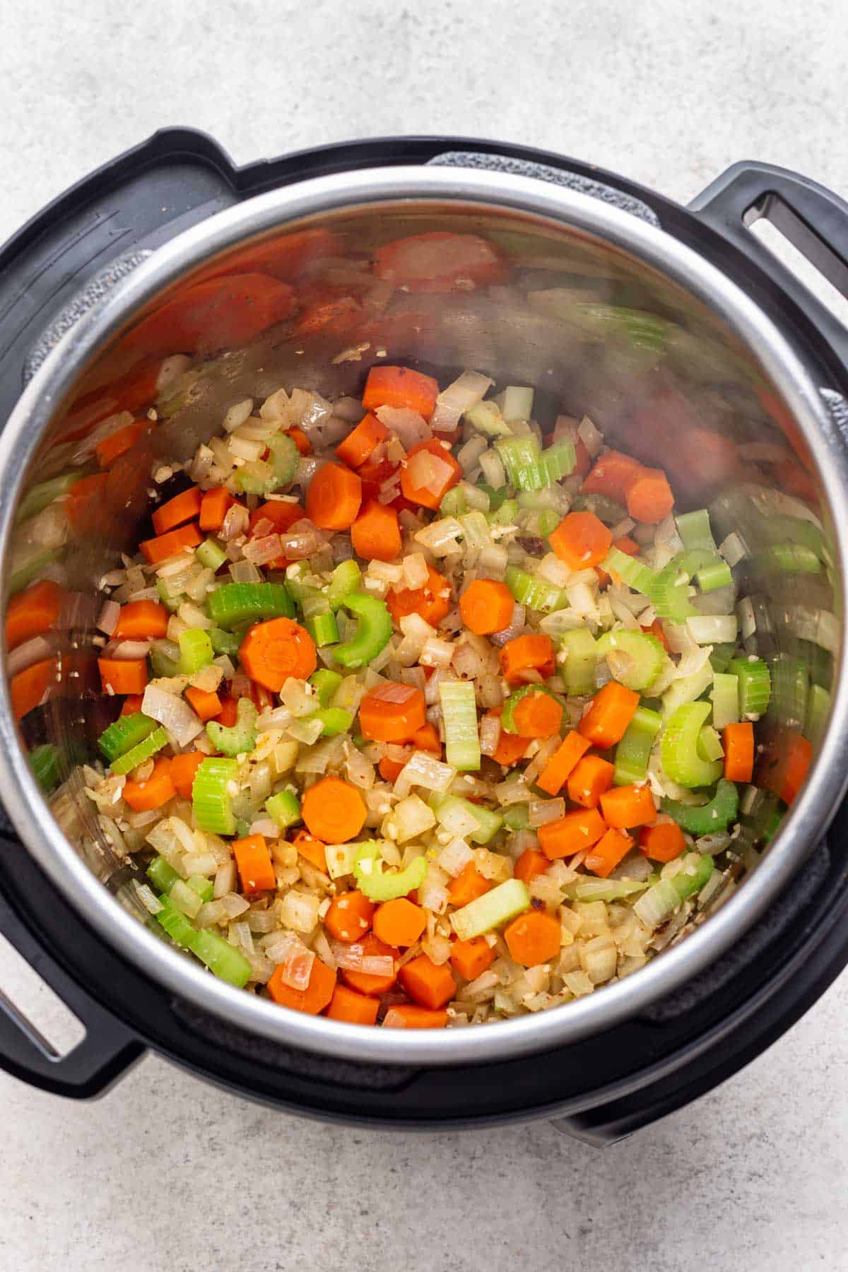 Vegetables added to the instant pot.