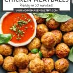 Pin graphic for air fryer chicken meatballs.