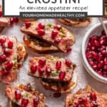 Pin graphic for steak and whipped feta crostini.