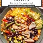 Pin graphic for chicken fajita bowls.