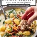 Pin graphic for creamy instant pot chicken gnocchi soup.
