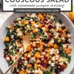 Pin graphic for pumpkin couscous salad.