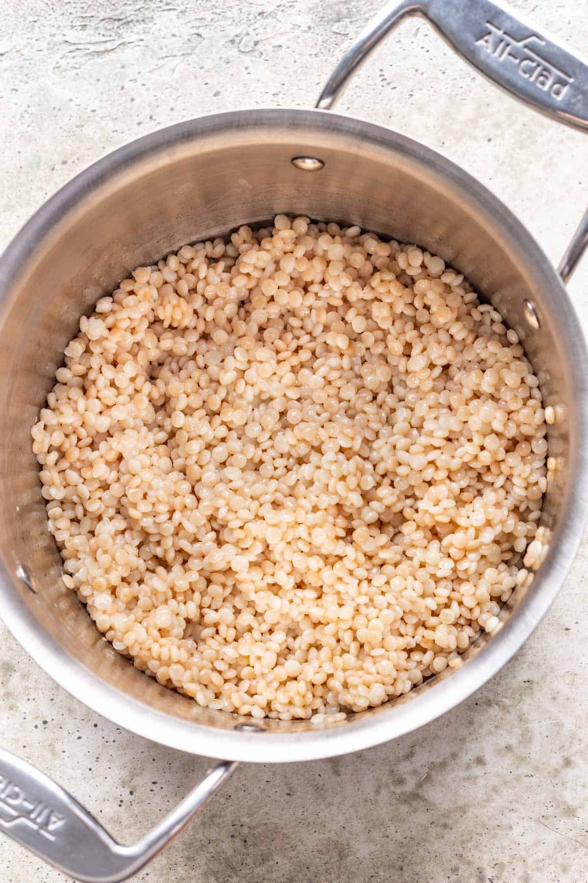 Couscous cooked in a pot.