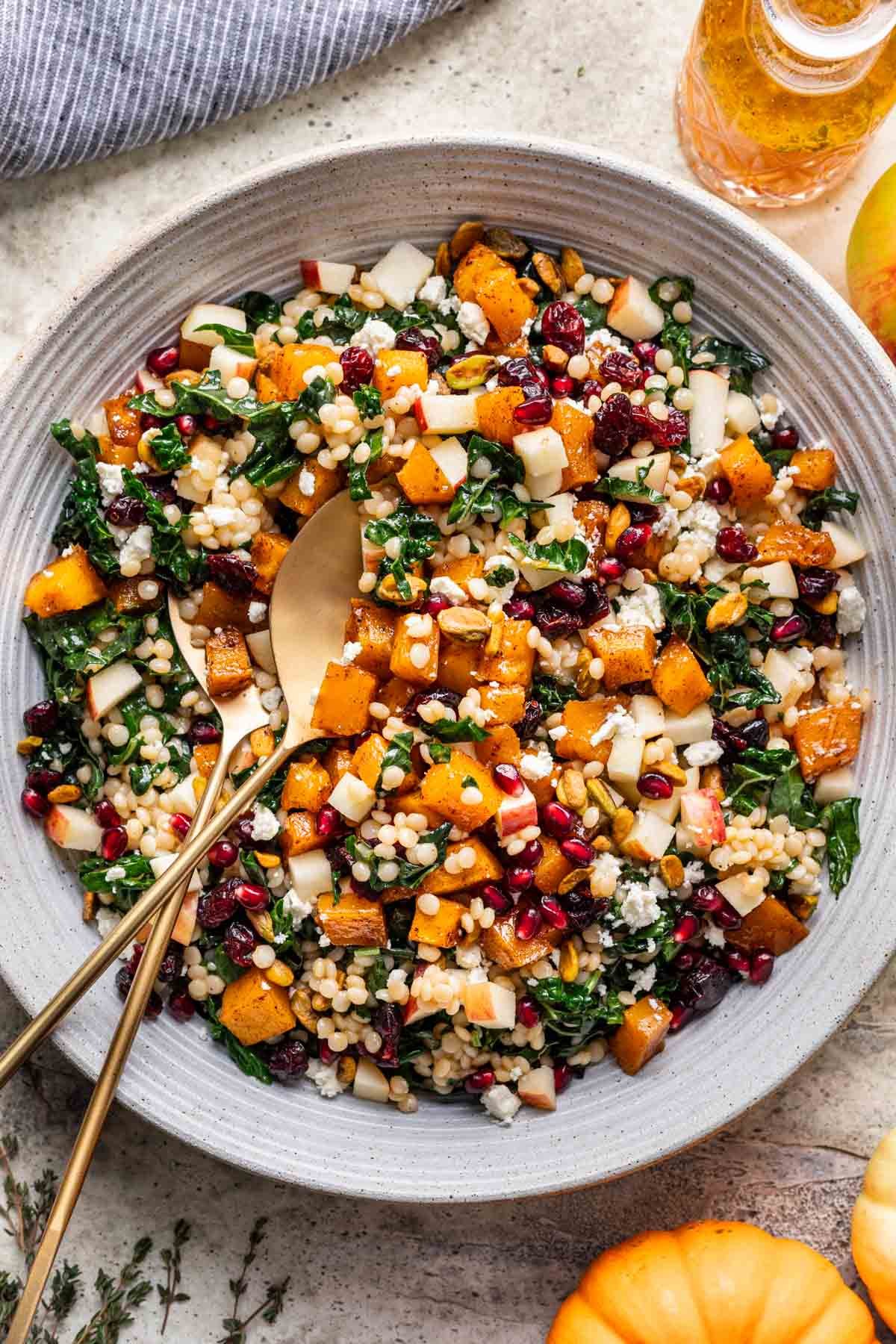 Maple pumpkin vinaigrette on a pumpkin couscous salad.