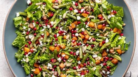 roasted butternut squash salad with green goddess dressing Roasted Butternut Squash Salad , This holiday side dish is seasoned  with flavors that matter from Frontier Co-op and topped with candied  pecans and a homemade dressing. , Comment 'RECIPE' and we'll