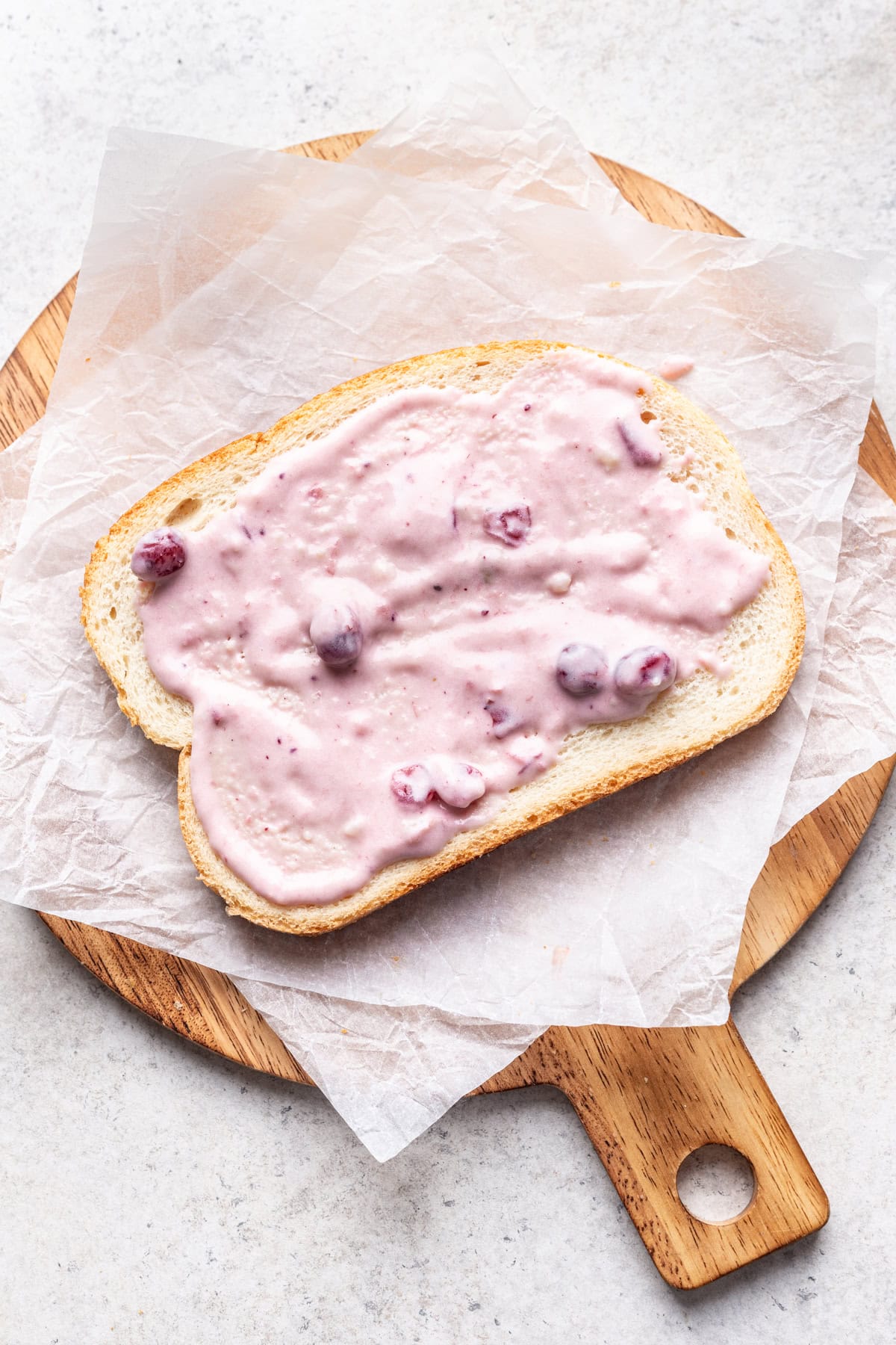Cranberry sauce mixture spread on top of bread.