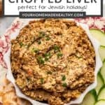 Pin graphic for vegetarian chopped liver.
