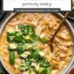 Pin graphic for smoky white chicken chili.